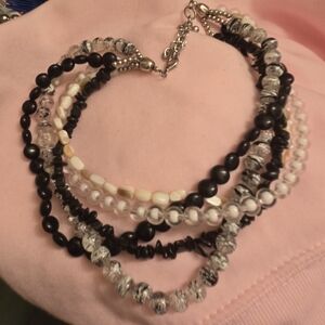 Multi-Strand Black & White Beaded Necklace - Brand